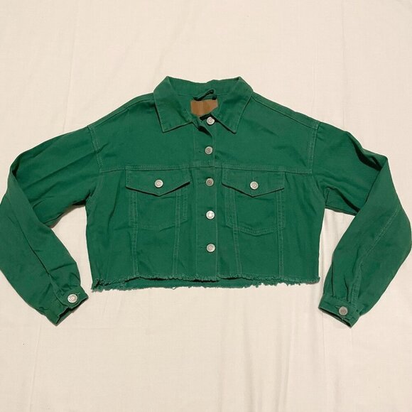 Bluenotes Crop Denim Jean Jacket Green Womens Size XS - Picture 16 of 16